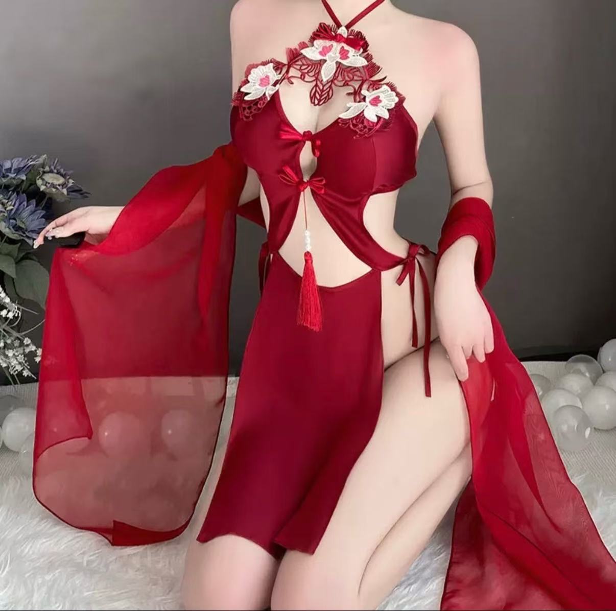 Velvess sexy lingerie antique hanging neck tie sexy embroidery pure desire hollow backless female uniform suit
