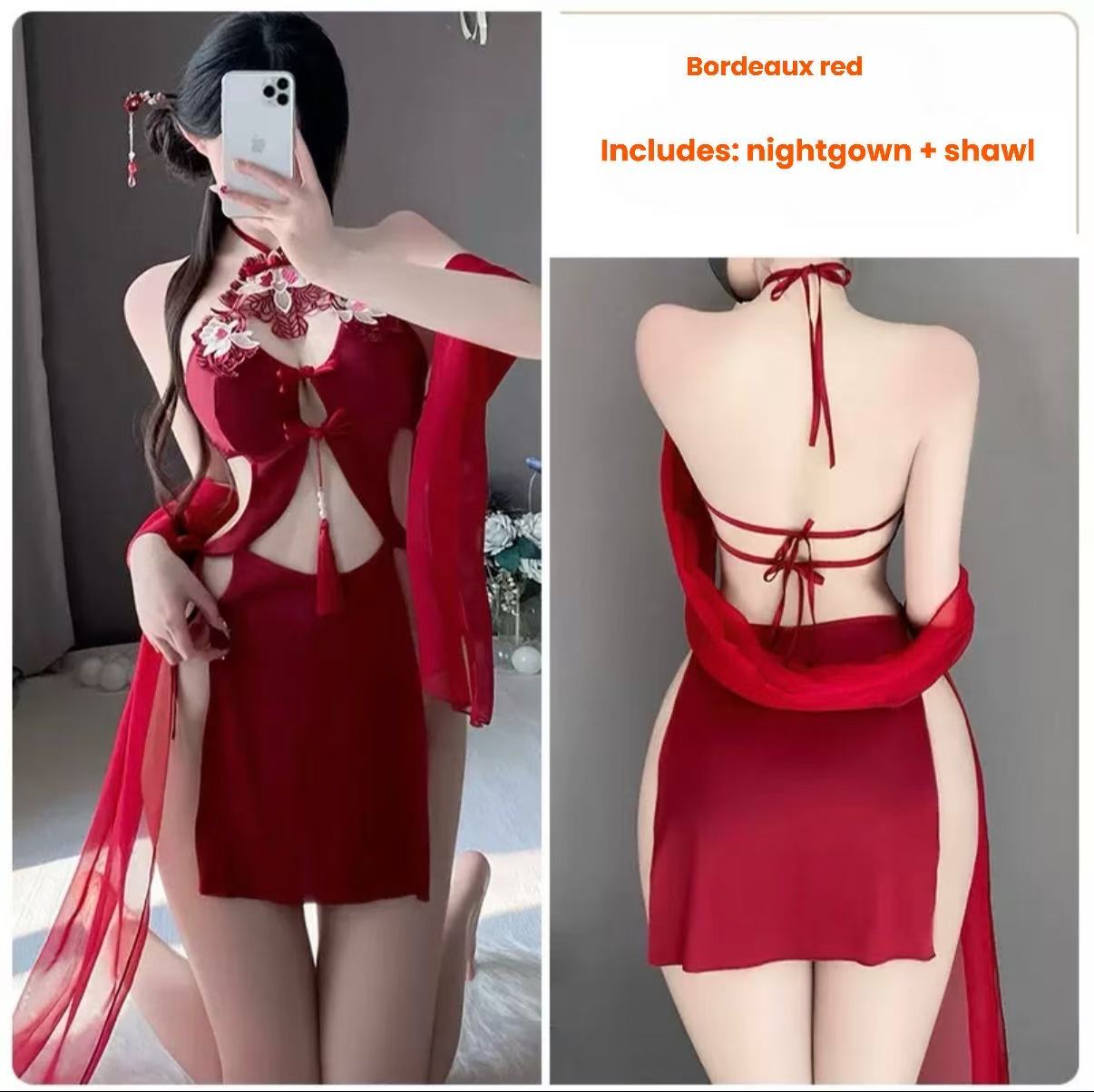 Velvess sexy lingerie antique hanging neck tie sexy embroidery pure desire hollow backless female uniform suit