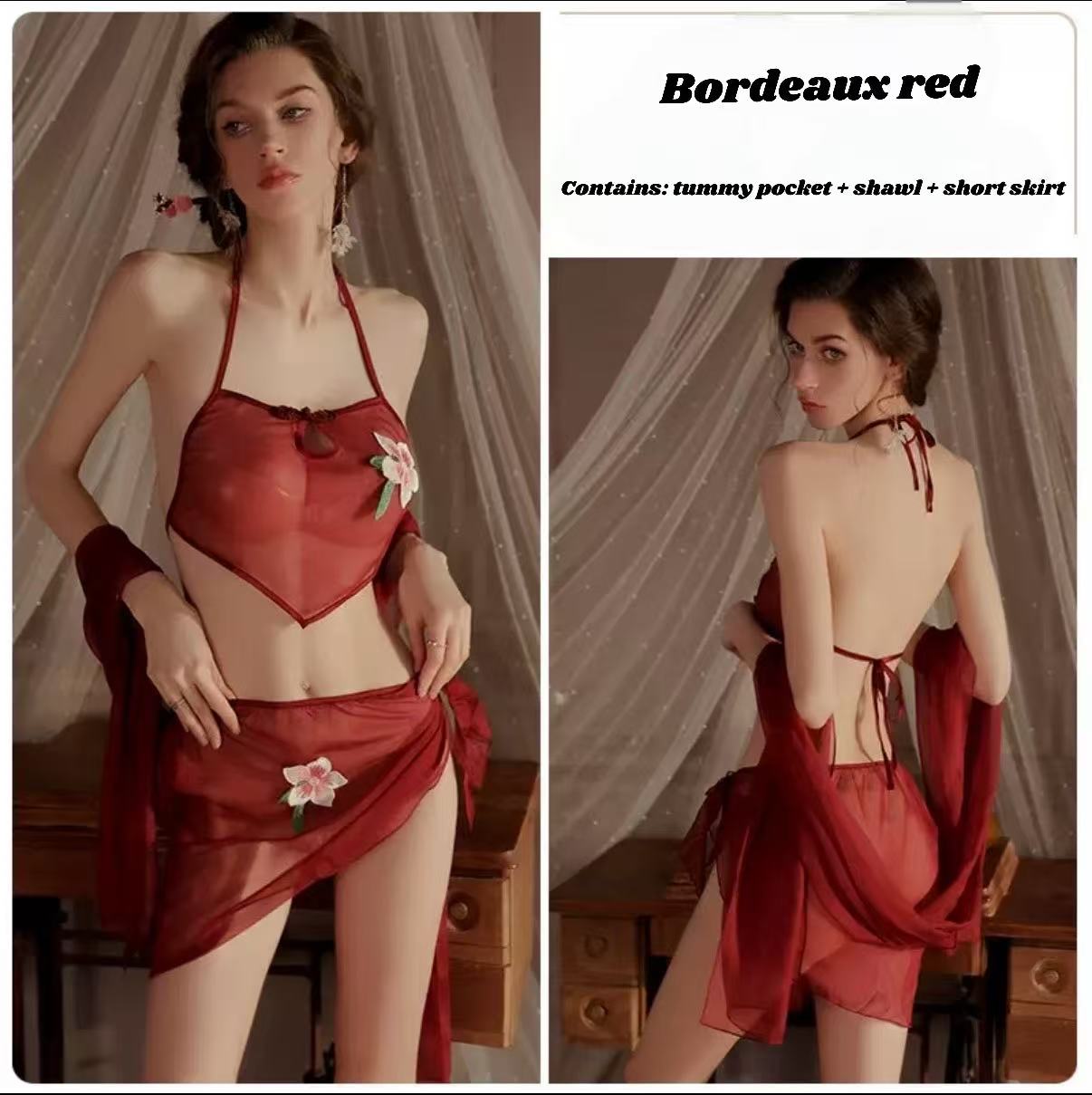 Velvess Gui if the brand of sexy underwear pure desire sexy embroidery deep V hanging neck belly pocket hot dancer woman suit