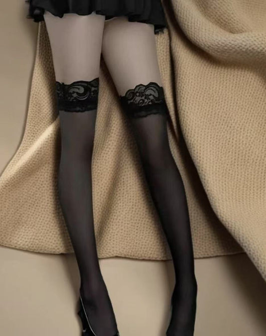 Women's long socks, skin tone, white socks, simple and versatile, JK lace edge, new autumn style, thin, knee-length socks